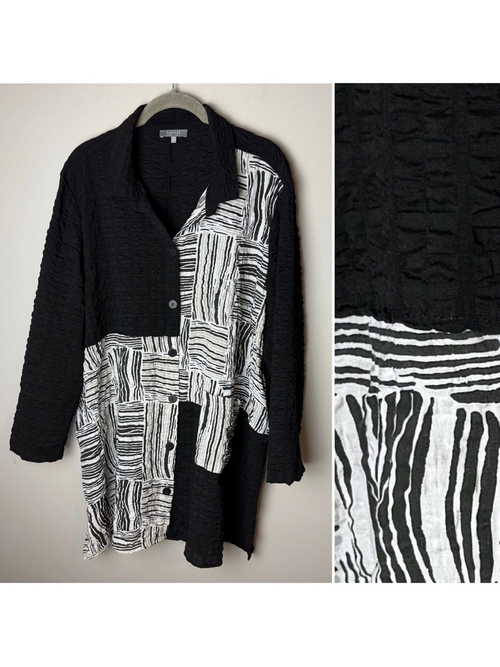 Black & White Patterned Button-Up Jacket